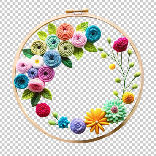 A colorful embroidered hoop with floral motifs
